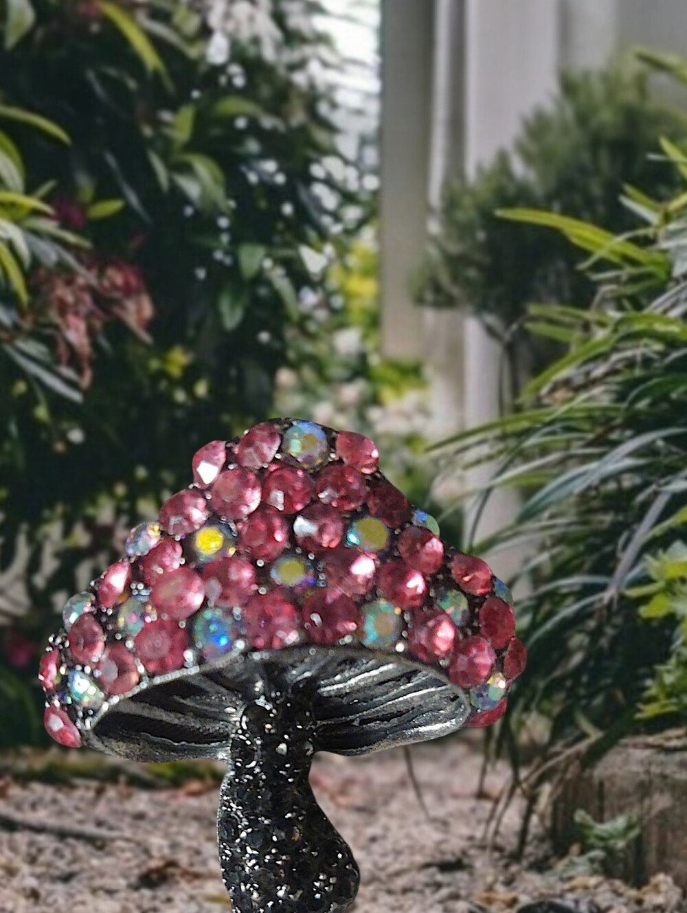 Pink and Aurora Borealis Mushroom Brooch
